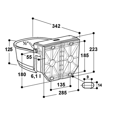 Abreuvoir à niveau constant mod. 135 PN Flotteur haute pression, 6 l vol. d'eau, raccord mle 1/2" à droite ou gauche