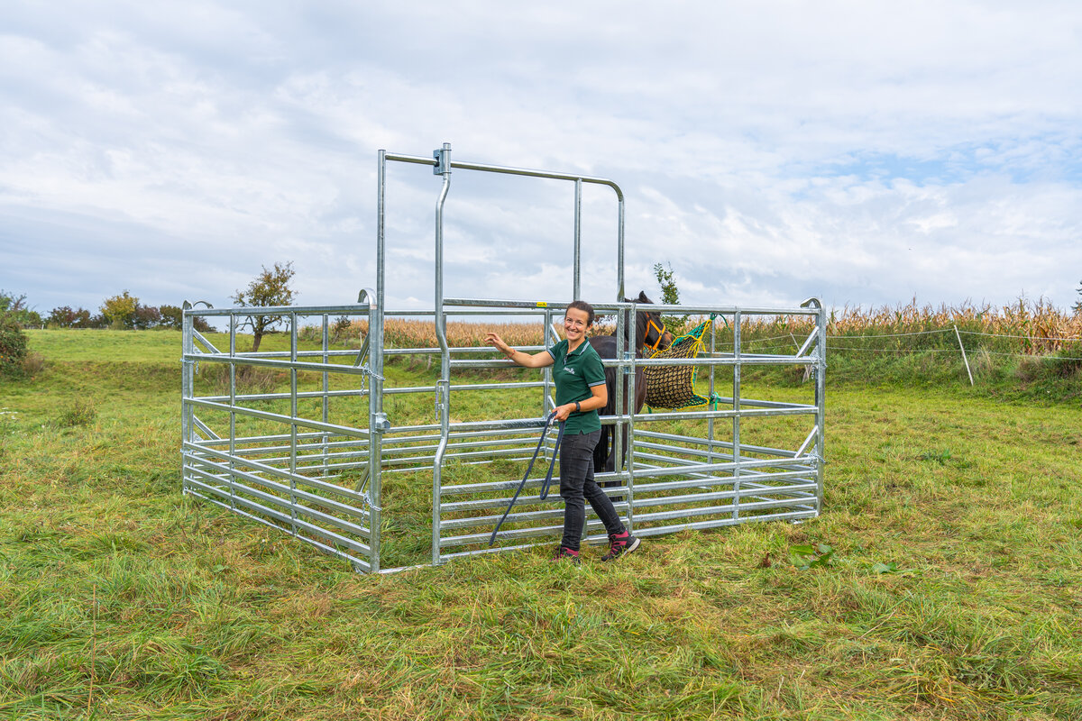 Panel-Sécurité pour cheveaux avec porte coulissante 3,60 m, hauteur 2,50 m (1 entretoise)