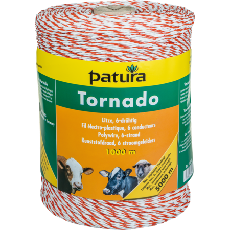 Tornado Polywire, 1000 m spool, 5 stainless steel 0.20 mm, 1 copper 0.30 mm, white-orange