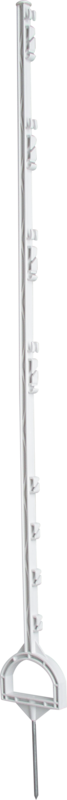 Piquet étrier, hauteur 1,55 m (cloture 1,30 m), 8 passe-fils, plastique blanc à la fibre de verre, les 10