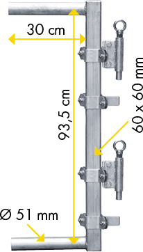 Abschlussrohr 60x60 für Fressgitter f. Schnellverschluss TS und Anschraubt. mit Einschub 51 mm