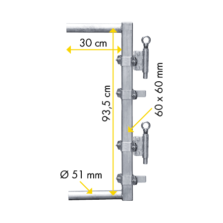 Abschlussrohr 60x60 für Fressgitter f. Schnellverschluss TS und Anschraubt. mit Einschub 51 mm